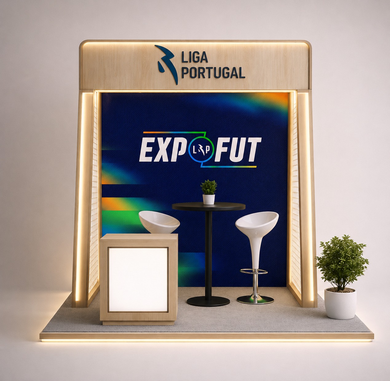 Stand com balcão e zona de reunião EXPOFUT